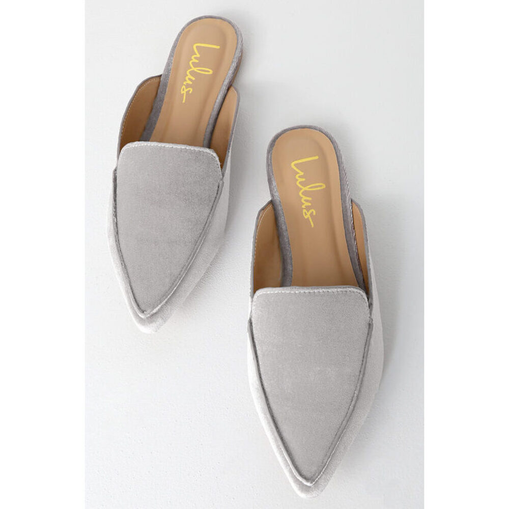 Lulus Joelle Grey Velvet Loafer Slides - Size 8.5